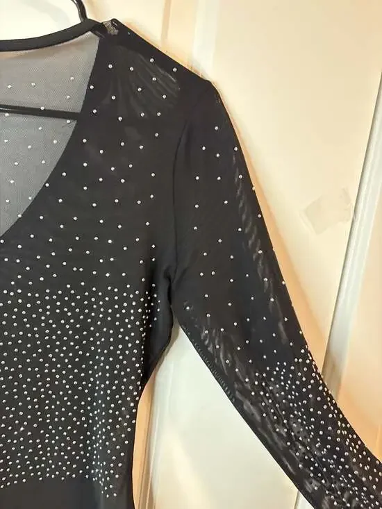 Talent Rhinestone Studded Mesh Long Sleeve Bodysuit in Black M/L - Picture 5 of 11
